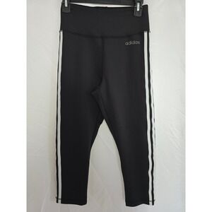 Adidas Womens Black White Striped Climalite Capris Leggings Athleisure Size S